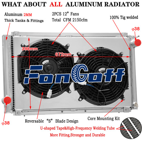 Row radiator shroud fan - radiator, for