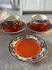 Vintage British Anchor Orange Art Deco Style Tea Cups Saucers &Plate 5 Piece Set