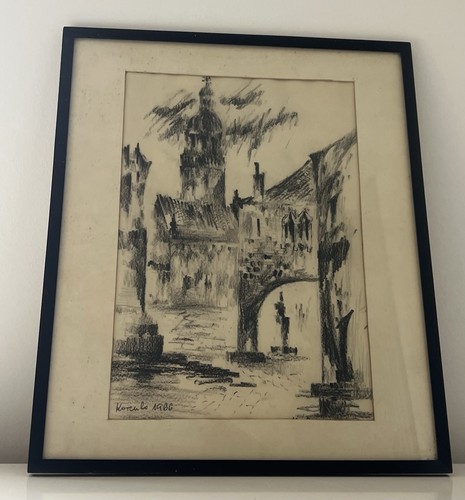 Framed charcoal cityscape