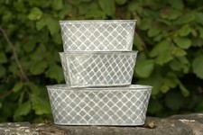 Lattice Galvanised Zinc Metal Planter | Garden Flower Pots Trough Set of 3 OR 1