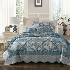 Tache Cotton Patchwork Farmhouse Cottage Floral Blue Antique Vintage Quilt Set