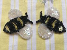 Sew on vintage 80's beads and sequins fabric bee, bees appliques, motifs, trim
