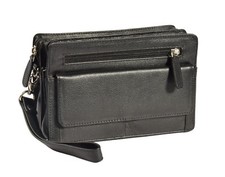 Gents Real Leather Wrist Bag Clutch Travel Black Cab Money Mobile Organiser Man 