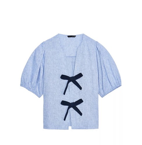 Zara linen blend tie - zara, blouse