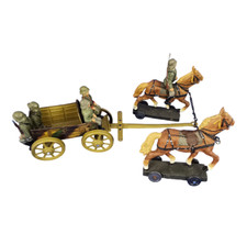 Elastolin Lineol Wehrmacht Horse Wagon Tin Mass Soldiers Team Wagon Horses