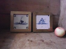 Two 18th Century Dutch Delft Wall Tiles In Rough Old Made Up Frames