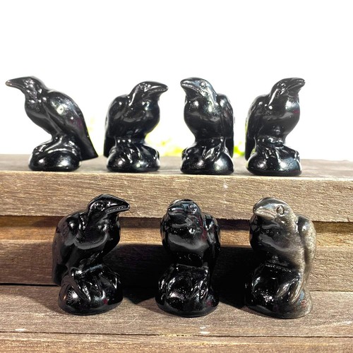 Obsidian crystal crow figurine - crow,