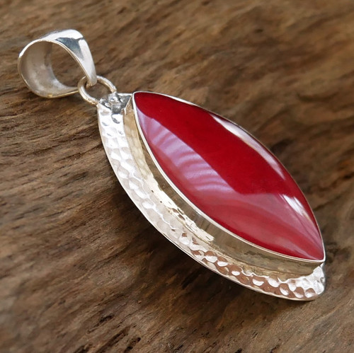 Red coral pendant 925 sterling - red,
