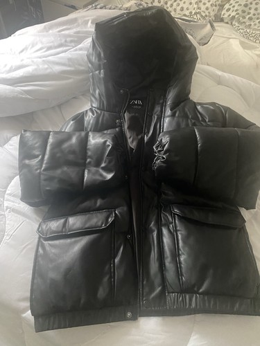 Zara black bomber jacket faux - bomber,