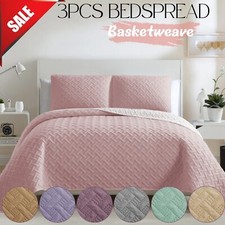3 Piece Quilted Embossed Bedspread Bed Cover Throws Cosy Double King Bedding Set