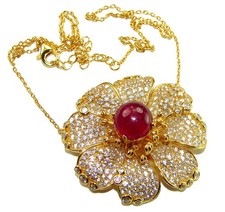 Ruby Statement Necklace 28.4ct White Sapphire 22K Gold Over 925 Silver Red