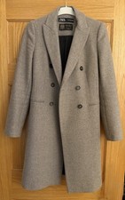 Zara Women Double Breasted Manteco Wool Tailored Coat Taupe Size XS 24