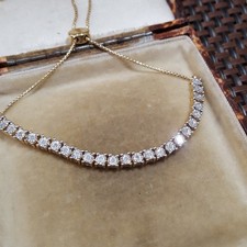 925 Sterling Silver Bracelet, Natural Diamonds Slider Bracelet, Gold Plated 