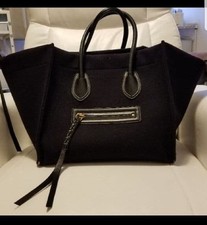 CELINE Phantom Luggage Tote Felt Black Leather Large Bag Expandable USED 1106B