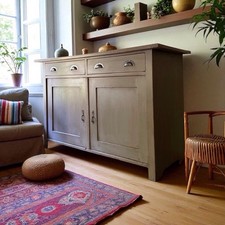 Antique European Style Grey Painted Pine Glazed Dresser Display Cabinet Cupboard
