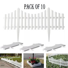 10PCS Lawn Border Fence Plastic Wood Effect Garden Edging Picket Panels