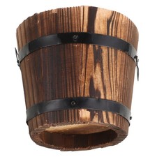 Flat Mouth Brown Wooden Round Barrel Planter Flower Pot Home Office Garden Decor