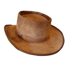Henschel Hat Company Mens Brown Suede Leather Pork Pie LARGE Western Outdoor 