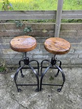 Industrial solid  wood and metal bar stool x2 