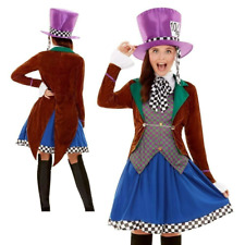 Miss Mad Hatter Costume Adults Alice Fairy Tale Womens Fancy Dress Outfit