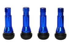 4 x BLUE TR414 METAL SLEEVED STEM RUBBER ALLOY WHEEL TYRE VALVES DUST CAPS