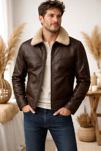 Men brown shearling collar - men’s,
