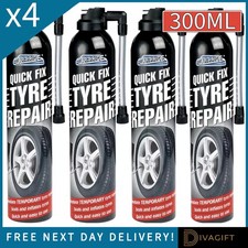 4 x QUICK FIX CAR EMERGENCY FLAT TYRE FIX INFLATE PUNCTURE FOAM REPAIR KIT 300ML