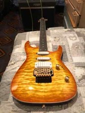 Pensa Mark Knopfler MK-I Amber Quilted Maple Top Electric Guitar White Pickups,