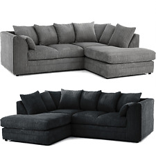 Luxor Corner Sofa Suite Jumbo Cord Black Corner Left & Right Living Room