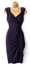 PHASE EIGHT Dark Purple Ruched Faux Wrap Dress Sz 16 Xmas New Years Eve Party