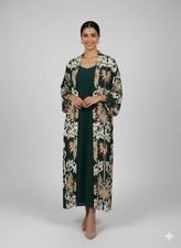 Elegant Green Floral Kimono Abaya for Women | Long Open Front Maxi Dress – Modes