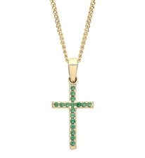 9ct Gold Simulated EMERALD & DIAMOND Cross REVERSIBLE Pendant Necklace + 18"