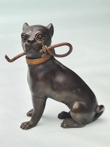 Small antique bronze bulldog - small,