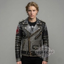 Men Studded Leather Biker