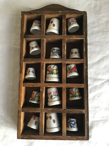 Old wood thimble display - old,