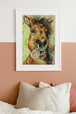 Watercolour Painting Of A Cheeky Horse 25cm X 21cm Framed