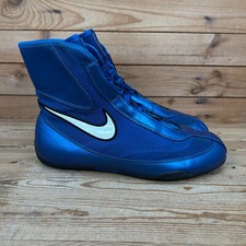 Nike Boxing Boots Men Size UK 8 Machomai Blue Leather Olympic Mid Fighting Shoes