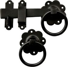 Ring Gate Latch & Door Catch Smooth Black Iron Heavy Duty Traditional UK Quality