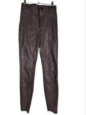 Zara Faux Leather Leggings, Brown High Rise, Ankle Zips, Size EUR XS W24" L28"