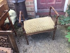 Old Wooden Piano Stool With Brown Upholstered Seat