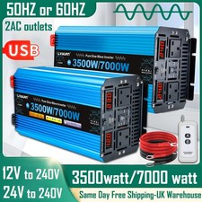 3500W/7000W 24V 12 to 240V Pure Sine Wave Power Inverter USB 2-Sockets Converter