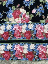 VINTAGE Tablecloth APRIL CORNELL Black FLORAL FLOWERS Red SQUARE Pink ROSES