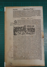 orig. Page with wood engraving for mining from Sebastian Münster's Cosmography from 1550