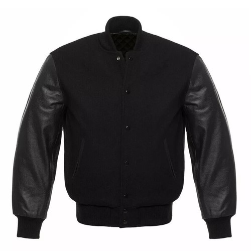 Black wool real leather - wool,