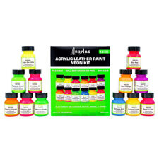 Angelus Acrylic Leather Paint Neon Kit 12 x 1oz Bottles - Vivid Flexible Colours