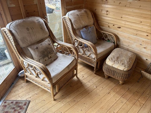 Rattan chairs and footstool - rattan,