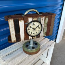 Wooden Table Desk Clock with Base & Wall Clock Vintage Look by Alma Artte 