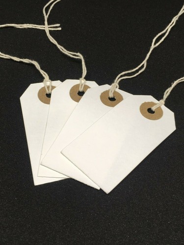 White xmas present tags - xmas, string