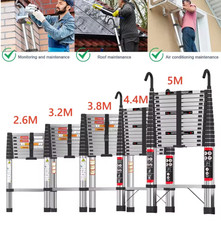 Heavy Duty Multi-Purpose Stainless Steel Telescopic Ladder No-slip 330lb Load C