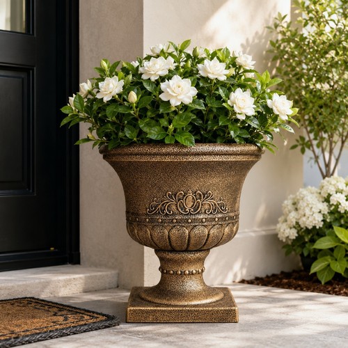 Bronze urn garden planter - garden,